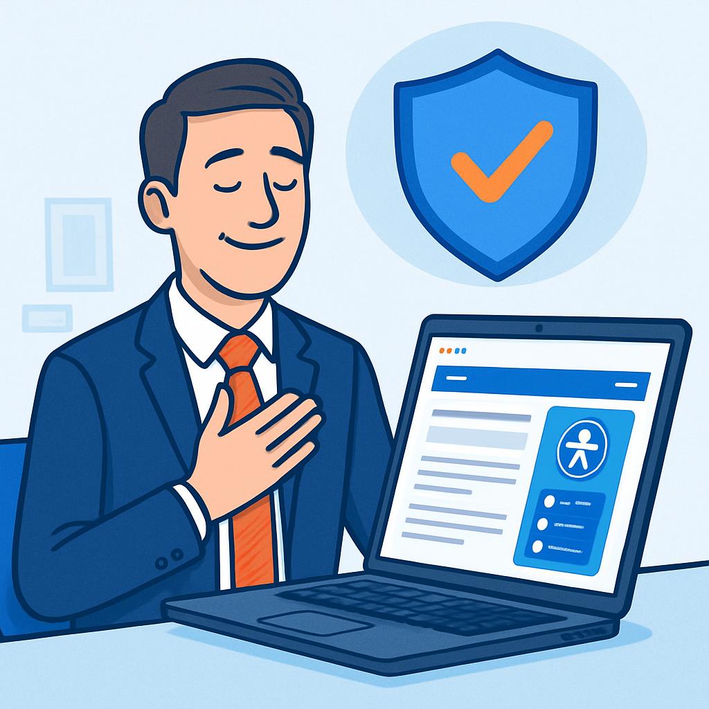 Person with laptop verifies secure website.